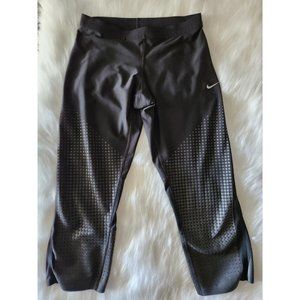 Nike Pants Womens Medium Black Leggings Dri Fit Polka Dot Textured Capri Cropped